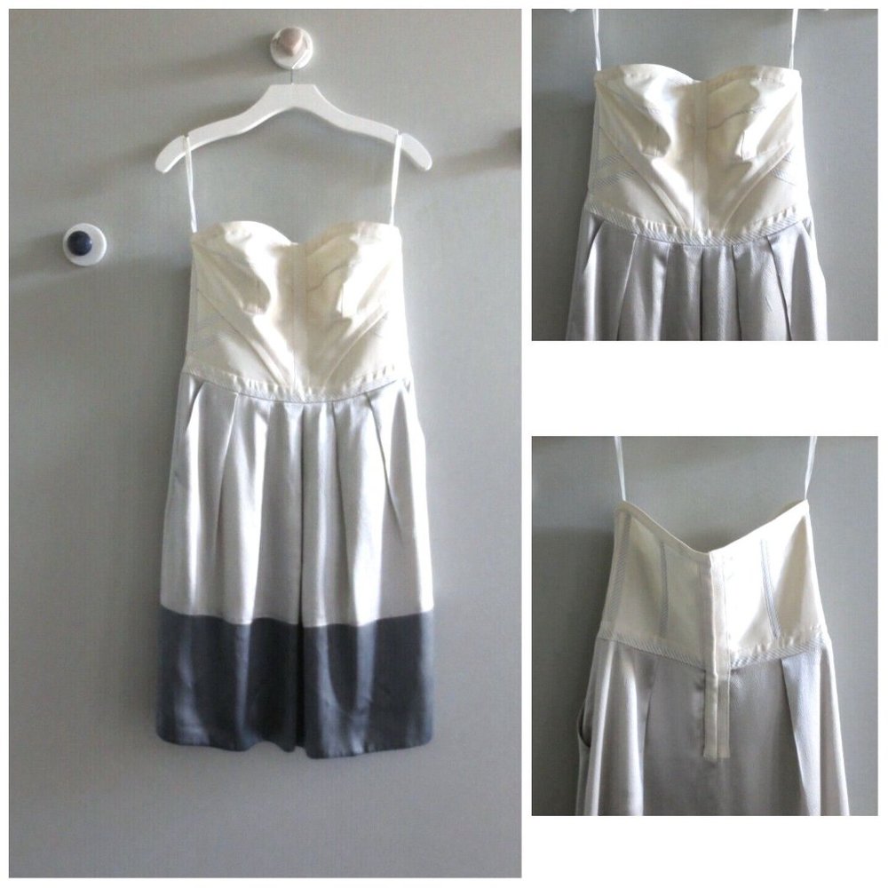 REISS WOMEN GREY COLOR BLOCK RACHEL TUBE BUSTIER SILK DRESS